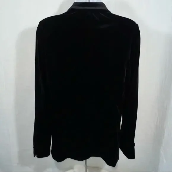 Tahari Luxury Black Velvet Soft One Button Stretch Blazer Size M - Picture 10 of 11